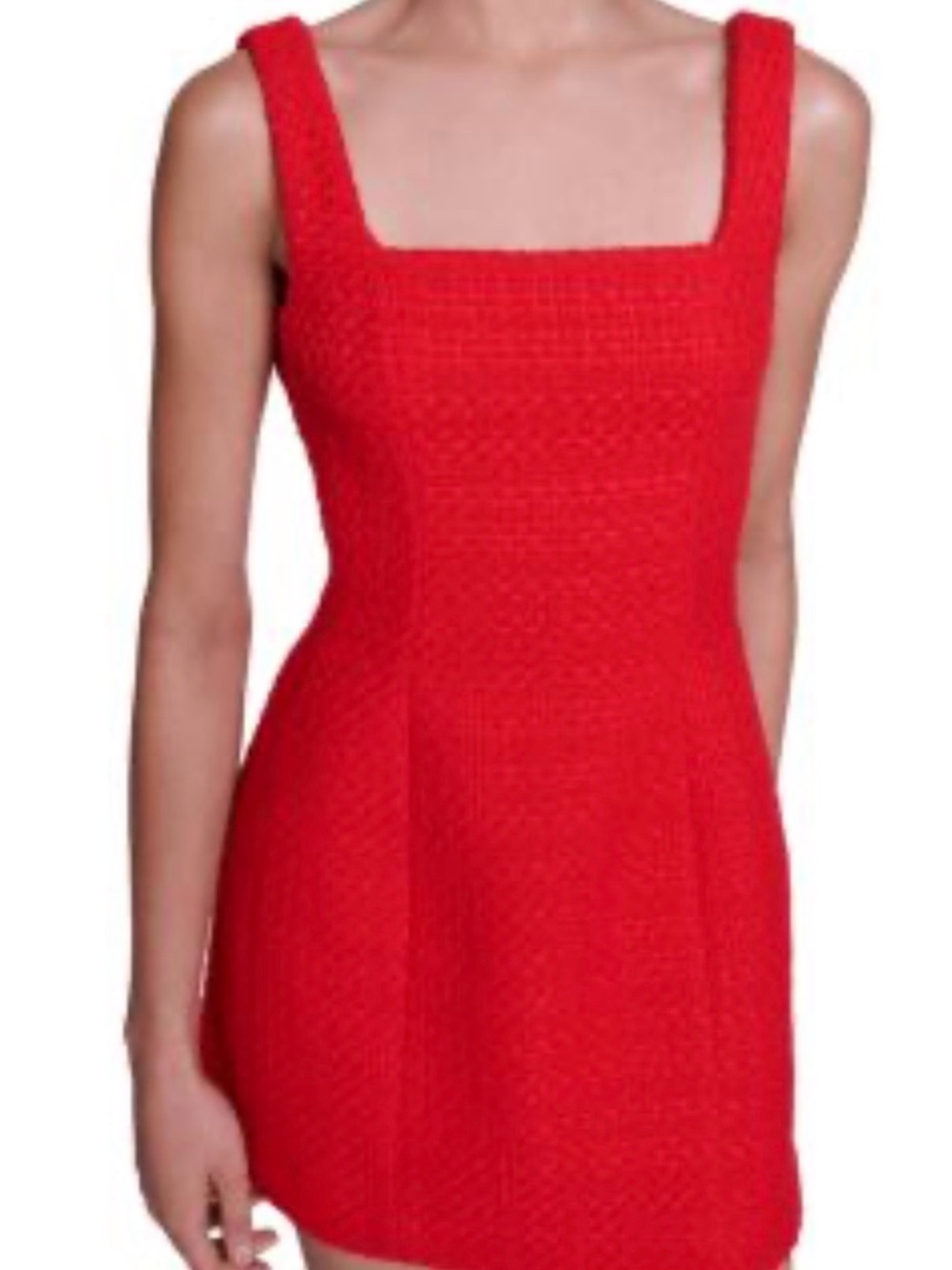 Maje Red Square-Neck Knit Mini Dress
